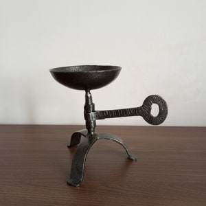 Iron pillar candle holder. Metal pillar candle stand. Spike candleholder. Tripod candle dish. 2.5 inches diameter.