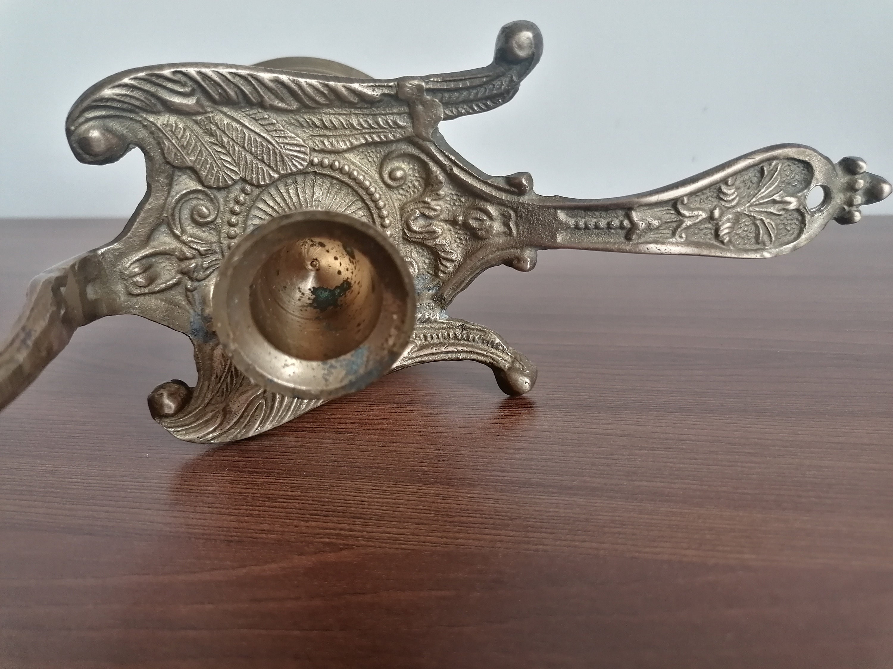 Petit Bougeoir Paon En Laiton Doré Vintage - Déco Adulte