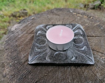 Tealight iron candle holder. Metal square plate for tea light. Incense cone holder