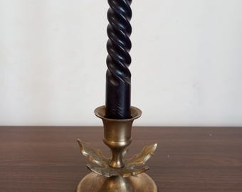 Vintage Brass Taper Candle Holder with Flower Detail