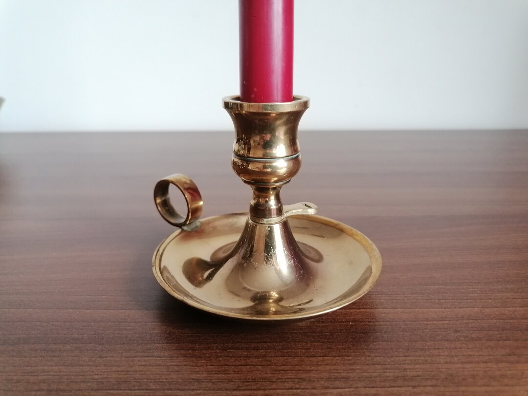 Vintage Solid Brass Chamber Candlestick Holder With a Finger Loop