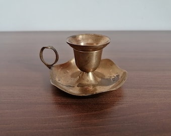Vintage Brass Chamberstick Candle Holder with Handle