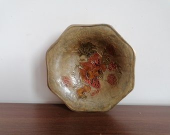 Vintage brass painted dish. Friut design brass bowl.