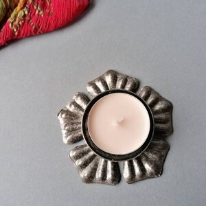 Flower shaped iron candleholders. Set of two. Five petals flower. Gift for her.