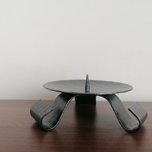 Metal pillar candle stand. Spike candleholder. Tripod candle dish. 4 inches pillar candle holder.
