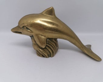 Vintage Massives Messing Delphin Figur: Sammler Briefbeschwerer