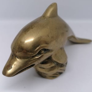 Vintage Solid Brass Dolphin Figurine. Collectable Dolphin Figurine Paperweight.