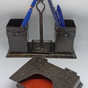 Zwei Kammern Eisen Organizer. Büro-Schreibtisch-Zubehör.Home Schreibtisch-Aufbewahrung. Vintage Visitenkarten Box und Organizer. Einzigartiges Geschenk