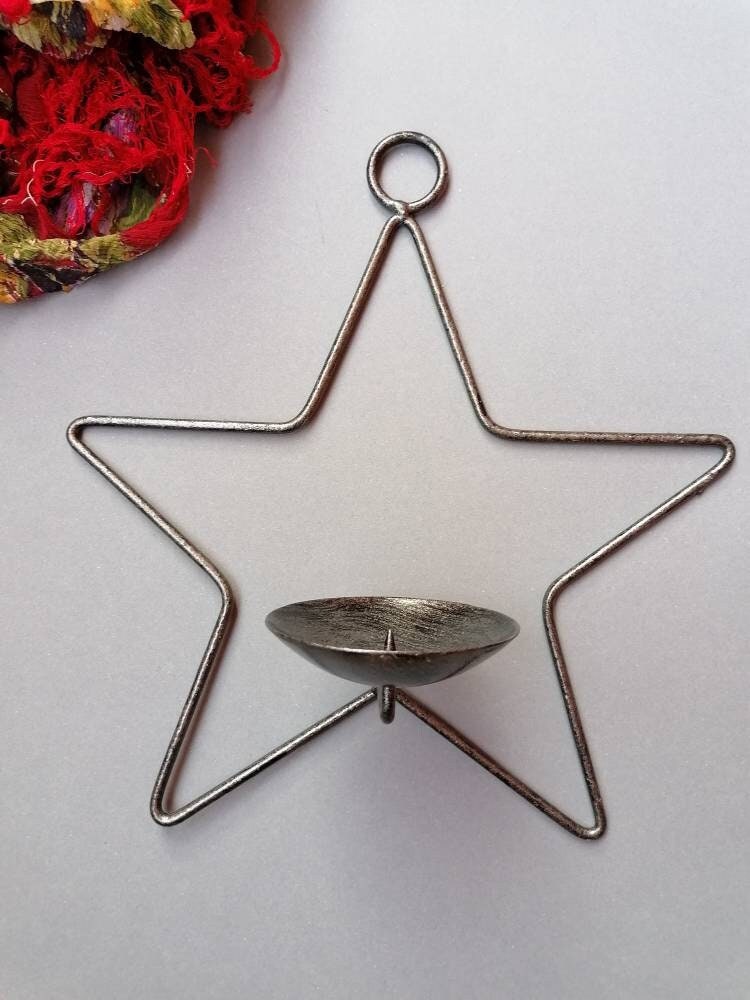 Metal Hanging Star Candle Holder. Iron Candle Stand. Spike Candleholder