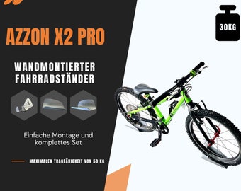 AZZON X2 Pro | Bike wall mount with pedal suspension up to 30kg - Bike stand - Space-saving indoor bike wall mount