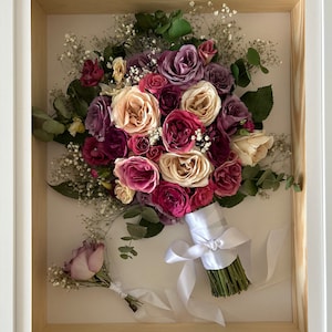 Flower Bouquet Keepsake, 3D Shadowbox, Framed Dried Bouquet, Preserved Wedding Bouquet, Preserved Funeral flowers, Dried Wedding Flowers