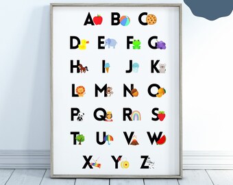 Alphabet Art Print, Alphabet Poster, ABC Print, Printable Wall Art, Instant Download, Educational Wall Art, Kids Room Decor, Nursery Decor