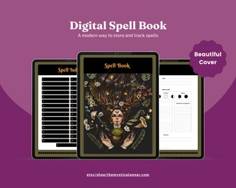 Digital Spell Book for Modern Witches - 31 Magical  Grimoire Pages - Beautiful Witch Cover Design - Hyperlinked Index - Instant Download