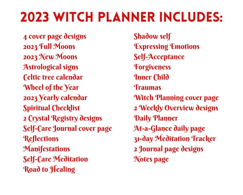 Printable 2023 Witch Planner in Red for Daily Planning Etsy