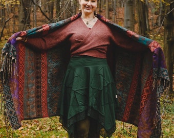 Ethnic Geometry Warm Tribal Scarf Extra-Long Shawl Shawl with Ethnic Design Comfort Wear Forest Psytrance Festival Winter Hippie Unisex ARIA
