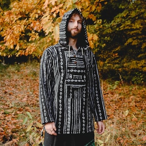 Gheri Cotton Hippie Hoodie Large Pocket Long Hood Festival Psychedelic Pixie Bohemian Tribal Hoodie Patchwork Unisex Warm Baja Hoodie ADFIEL