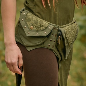 Cinturón de bolsillo Pixie, riñonera de algodón, cinturón hippie para dinero, bolso utilitario psicodélico para festivales, riñonera para yoga, cinturón con bolsillos FIRIELL