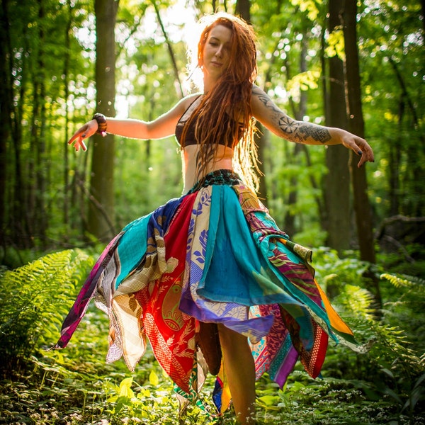 Unique Patchwork Skirt Hippie Boho Colorful Gypsy Skirt Summer Festival Pixie Skirt *Zero Waste Recycled Indian Sari* Tribal Skirt SURYA