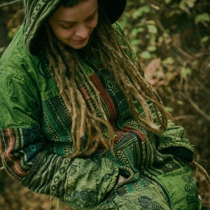Forest Hippie Hoodie Patchwork Jacket Dreadlock Pixie Hood Warm Sweater Psytrance Festival Hoodie Elven Point Hood Jumper Goa Jacket NYLIAN