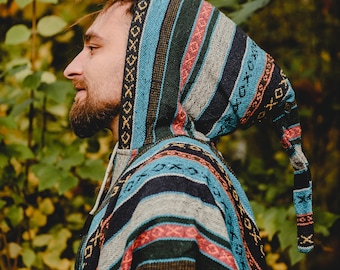 Hippie Festival Pointed Hood Poncho Long Hood Thick Cotton Poncho with Pocket Mexican Style Poncho Warm Men Winter Poncho Unisex FENO
