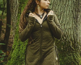 Chaqueta de hada del bosque, sudadera con capucha de duendecillo flor de la vida, suéter psicodélico de festival, jersey de semilla de la vida, cosplay de fantasía de espíritu del bosque MELWEN