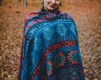 Unique Scarf in Ethnic Patterns Extra-Long Shawl Tribal-Inspired Comfort Wear Forest Psytrance Festival Winter Hippie Unisex NUOVIS