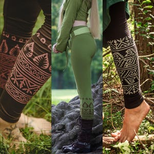 Tribal Yoga Leggings Boho Chic Traditional Handmade Indian Blockprint Pattern Leggings Psychedelic Hippie Festival Pixie Leggings MEIRA