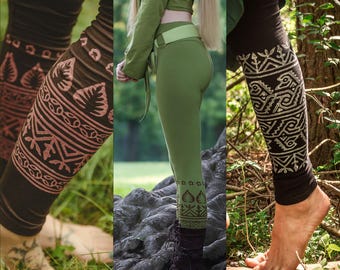 Tribal Yoga Leggings Boho Chic Traditional Handmade Indian Blockprint Pattern Leggings Psychedelic Hippie Festival Pixie Leggings MEIRA