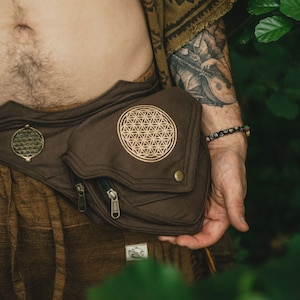 Flower of Life Pocket Belt Cotton Canvas Fanny Pack Hippie Bum Bag Psychedelic Festival Waist Bag Sacred Geometry Belt Pack NUALA