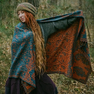 Paisley Oversize Indian Shawl Ethnic Yoga Meditation Blanket Floral Boho Scarf Large 200x100 cm Acrylic Wool Wrap Hippie Festival Shawl