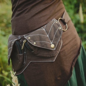 Elven Leaf Motif Pocket Belt Cotton Canvas Fanny Pack Forest Bum Bag Hippie Utility Bag Psychedelic Festival Belt With Pockets LARISSA