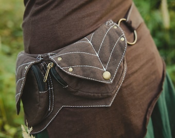 Elven Leaf Motif Pocket Belt Cotton Canvas Fanny Pack Forest Bum Bag Hippie Utility Bag Psychedelic Festival Belt With Pockets LARISSA
