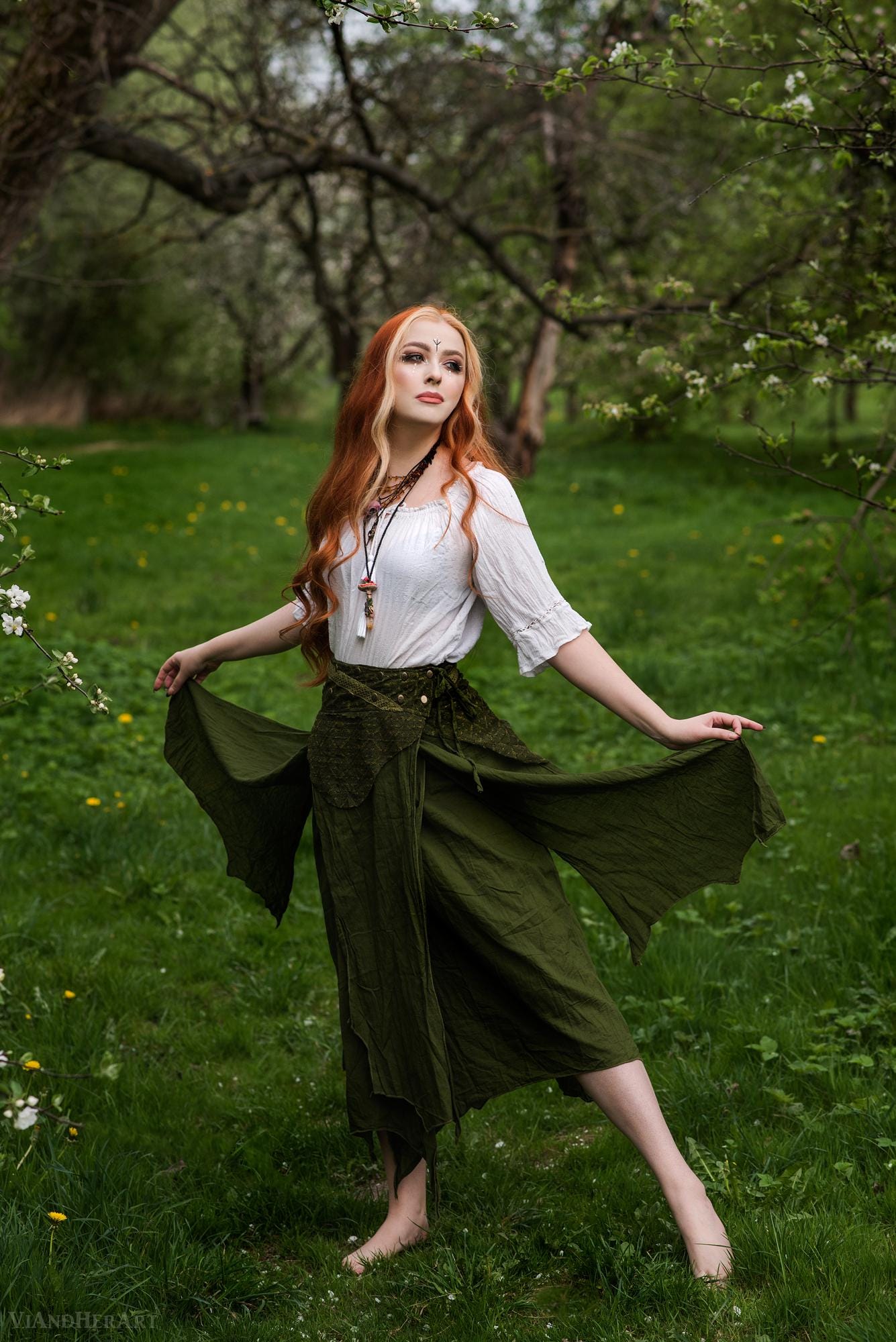 Ethereal Green Forest Pixie Skirt Woodland Fairy Asymmetrical 