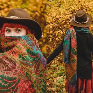 Colorful Rainbow Shawl with Boho Design Extra-Long Shawl Tribal-Inspired Comfort Wear Forest Psytrance Festival Winter Hippie Unisex