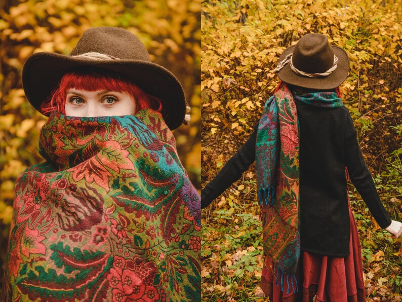 Colorful Rainbow Shawl with Boho Design Extra-Long Shawl Tribal-Inspired Comfort Wear Forest Psytrance Festival Winter Hippie Unisex