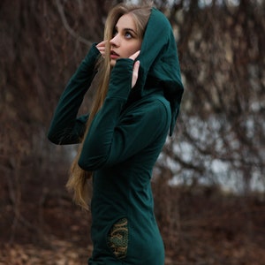 Pixie Tracksuit with Shipibo Ayauasca Icaros Patterns Elven Hoodie and Baggy Pants Set Long Hood Hippie Psychedelic Festival Fairy Cosplay