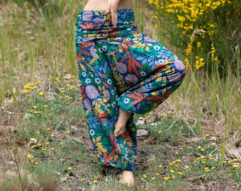 Flower Power Women's Harem Pants Natural Cotton Floral Hippie Trousers Yoga Festival Boho Alibaba Pants Alladin Summer Pants