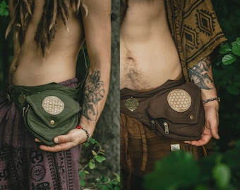 Flower of Life Pocket Belt Cotton Canvas Fanny Pack Hippie Bum Bag Psychedelic Festival Waist Bag Sacred Geometry Belt Pack