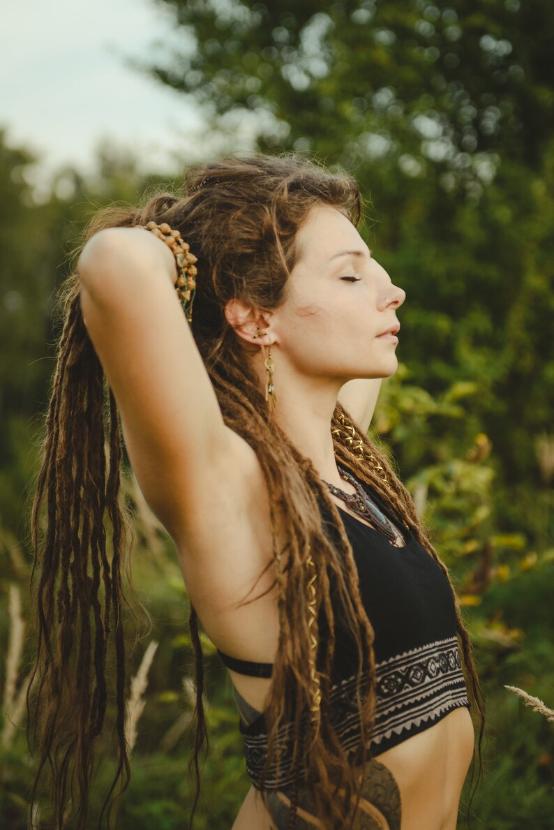Psychedelic Yoga Top Festival Meditation Elf Unique Yoga Top with Flower of Life Green Black Brown Geometric Fairy Top Cotton Tribal Print