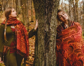 Extra-Long Shawl Tribal-Inspired Colorful Shawl with Ethnic Design Comfort Wear Forest Psytrance Festival Winter Hippie Unisex