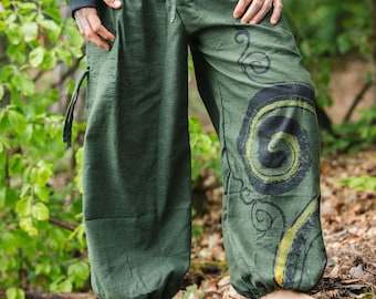 2-in-1 lange und kurze Hippie-Haremshose, Yogahose von Alibaba, thailändische Haremshose, psychedelische Festivalhose, Unisex-Hose in Übergröße, Hippie-Hose von Alibaba, SPIRALIS