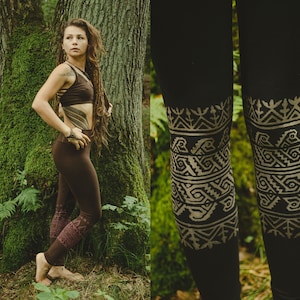 Tribal Yoga Leggings Boho Chic Traditional Handmade Indian Blockprint Pattern Leggings Psychedelic Hippie Festival Pixie Leggings image 1