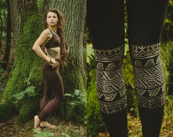 Tribal Yoga Leggings Boho Chic Traditional Handmade Indian Blockprint Pattern Leggings Psychedelic Hippie Festival Pixie Leggings