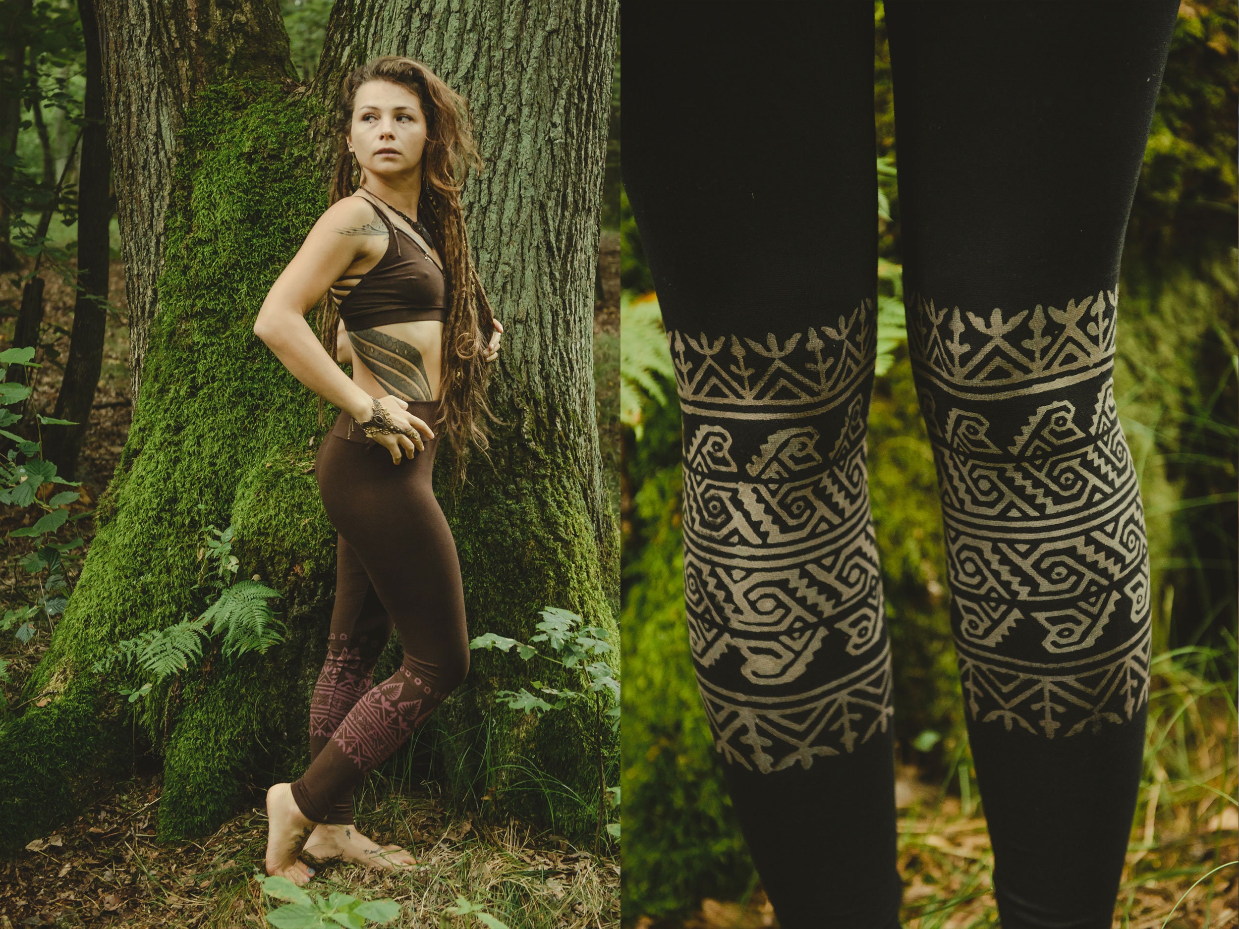 Hoge Taille Legging Grey Black Tribal Eagle - I love yoga