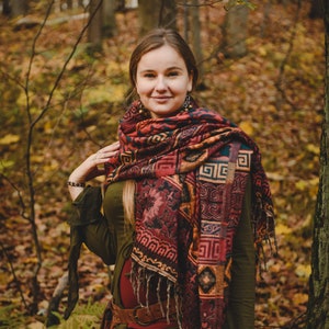 Ethnic Geometry Extra-Long Scarf Boho Elegance Artful Patterns Comfort Wear Forest Psytrance Festival Winter Hippie Unisex image 2