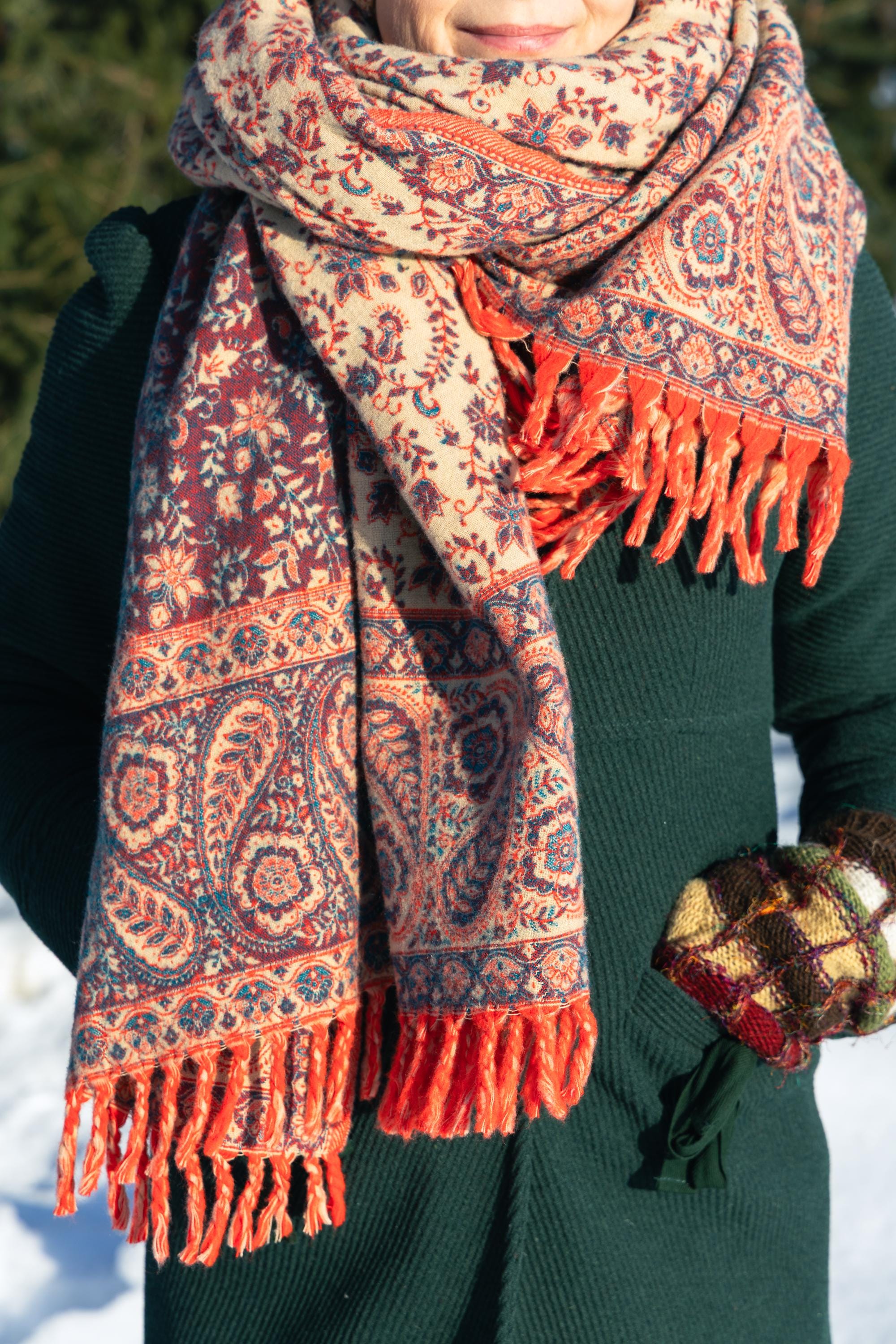 Châle En Cachemire 100% Super Size - Motif Paisley, Fabriqué Main En Inde