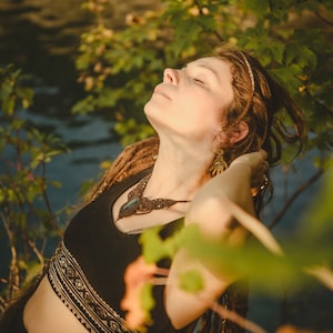 Psychedelic Yoga Top Festival Meditation Elf Unique Yoga Top with Flower of Life Green Black Brown Geometric Fairy Top Cotton Tribal Print