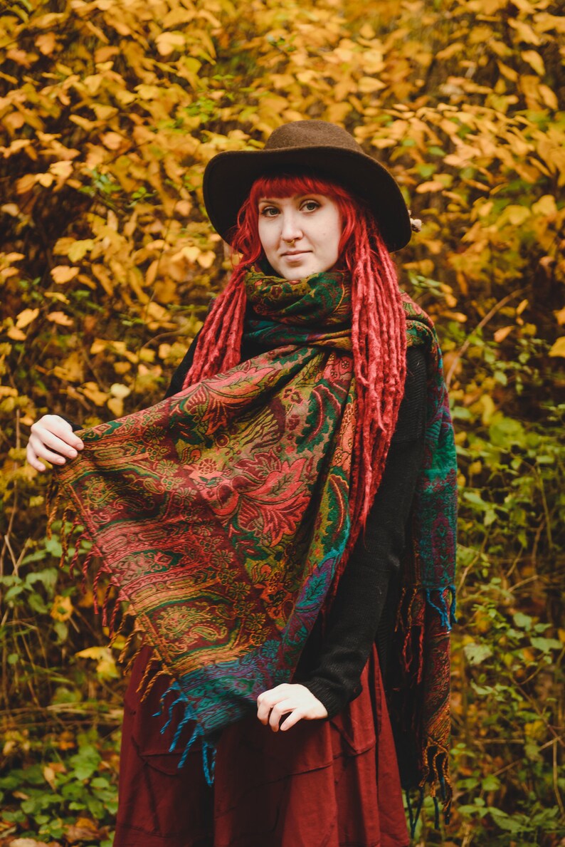 Colorful Rainbow Shawl with Boho Design Extra-Long Shawl Tribal-Inspired Comfort Wear Forest Psytrance Festival Winter Hippie Unisex