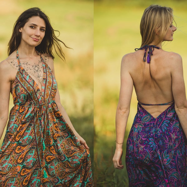 Magic Flowing Long Boho Dress in Silk Blend Maxi Dress for Summer Boho Chic Psychedelic Festival Female Fashion One Size Hippie Dress