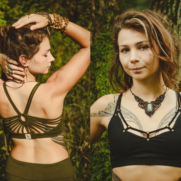 Unique Forest Pixie Yoga Top Fairy Tribal Goth Cotton Bra Fantasy Cosplay Elf Witch Hippie Psychedelic Festival Clothing